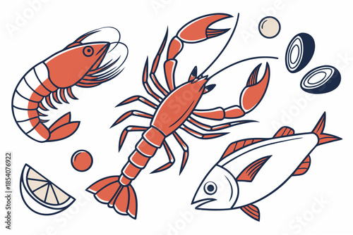 Seafood Flat Lay Composition  Minimal Vector  Isol (1)