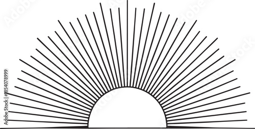 Minimal Sunrise Line Icons Set – Abstract Half Sun Sunburst Rays in Elegant Outline Style, Modern Geometric Sunbeams