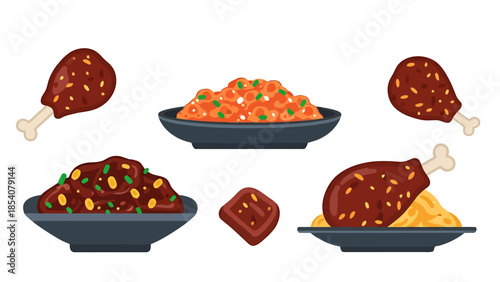Assortment of Appetizing Dishes and Food Items in a Casual Meal Presentation