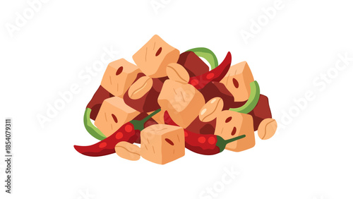 Spicy Tofu Dish with Chili Peppers and Peanuts Asian Cuisine Ingredient Art