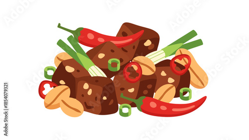 Spicy Tofu Dish with Peanuts and Chili Peppers