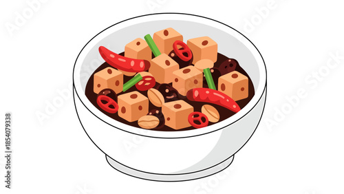 Spicy Tofu Dish with Chili and Peanuts in Bowl