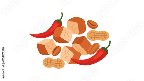 Spicy Peanut Brittle Bites with Chili Peppers and Whole Peanuts Sweet and Savory Snack Collection