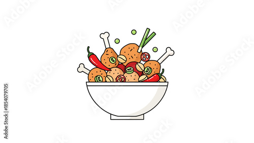 Appetizing Bowl of Fried Chicken Drumsticks with Chili and Garnish