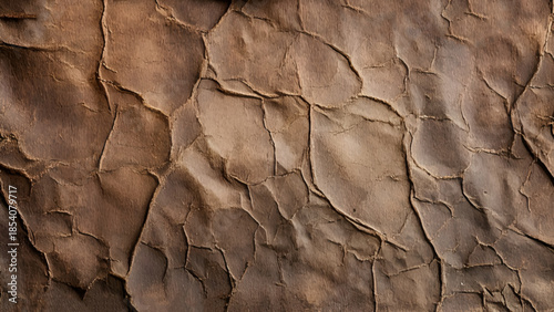 Wrinkled brown kraft paper texture background full frame. 