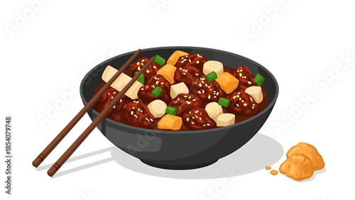 Delicious Asian Dish with Chopsticks and Garnish