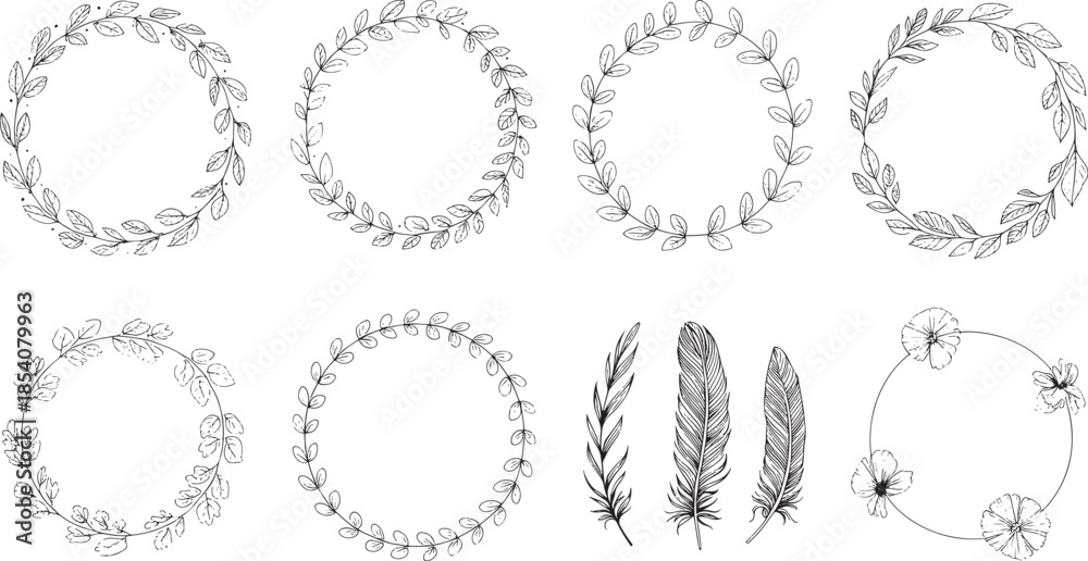 Fototapeta premium Hand-Drawn Botanical Vector Collection – Elegant Leaf and Flower Illustrations – Digital Clipart for Wedding Invitations, Branding & Crafts