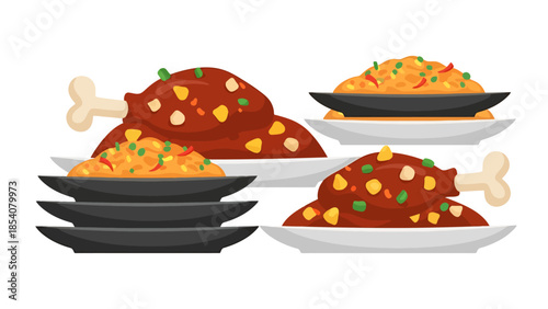 Gourmet Chicken Meal Presentation with Side Dish and Appetizer Plates