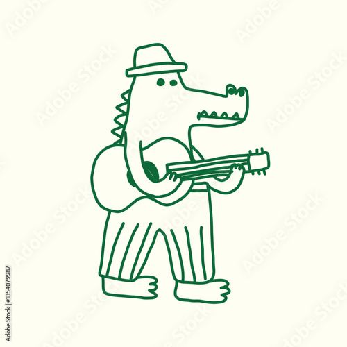 kids drawing crocodile playing guitar illustration