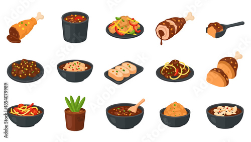 Diverse Assortment of Prepared Food Dishes and Garnishes