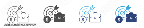 Business Target Achievement Icon Set, Goal Strategy, Investment Focus, Profit Planning and Financial Success Concept Icons, Vector Illustration