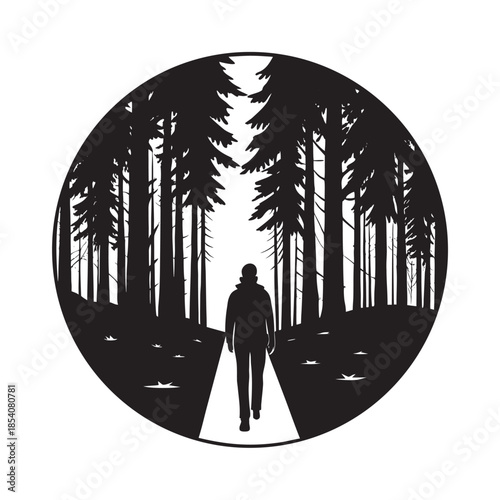 Casual Model Walking Down a Forest Road Silhouette