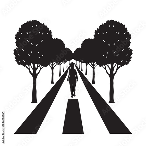 Model Walking Down a Natural Tree Lined Avenue