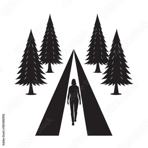 Model Walking Through a Peaceful Tree Corridor