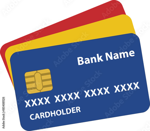 Colorful vector illustration of credit cards with chip design