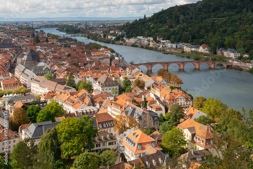 Old Bridge over Neckar River Heidelberg.A high angle, view of Heidelberg’s old town and the old bridge over the Neckar River. Heidelberg, Germany.
