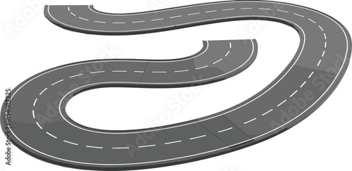 Isometric Winding Asphalt Road Vector Illustration with White Lane Markings for Transportation Logistics Infrastructure Design and Creative Highway Map Graphics