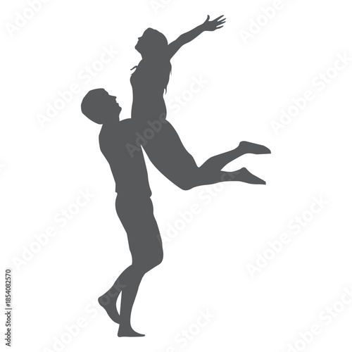 Jumping on lap lovers silhouette