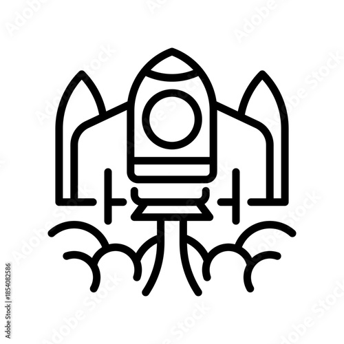 Deployment Rocket Line Icon, Outline Symbol for Product Launch, Software Release, Production Go Live, Startup Boost, and Project Delivery. Vector Sign Icon.