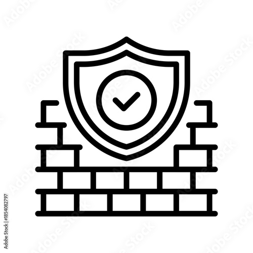 Firewall Line Icon, Outline Symbol for Cyber Security, Network Protection, Data Shield, Access Barrier, and Threat Prevention. Vector Sign Icon.