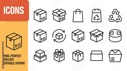 Minimalist Isometric Package and Logistics Line Art Icons Set in Vector Style
