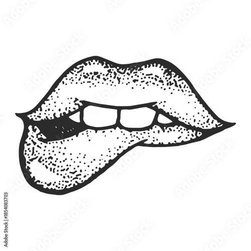 Lips bite vintage tattoo