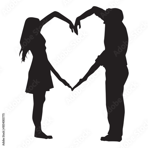 Couple heart shape arms silhouette