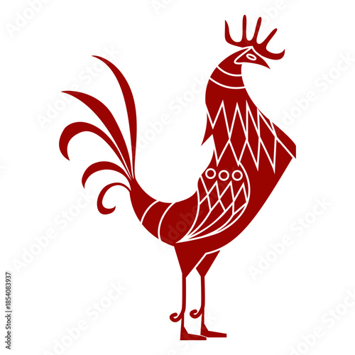 Cock beak feather wing leg crest pattern detailed silhouette bird