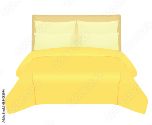 Yellow double bed. vector illustration