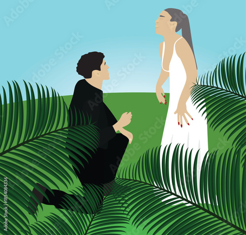Couple proposing in nature. vector