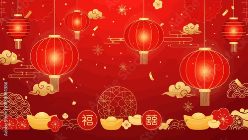 Festive Chinese New Year Lanterns Decoration with Traditional Symbols and Cultural Elements
