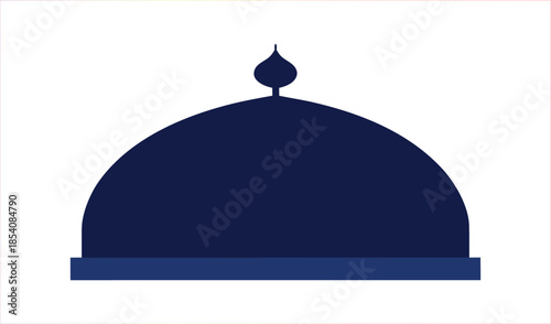 Islamic Mosque Dome Silhouette with Crescent Finial on White Background, Architectural Detail