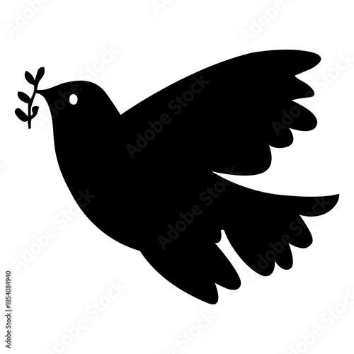 Dove with olive branch silhouette