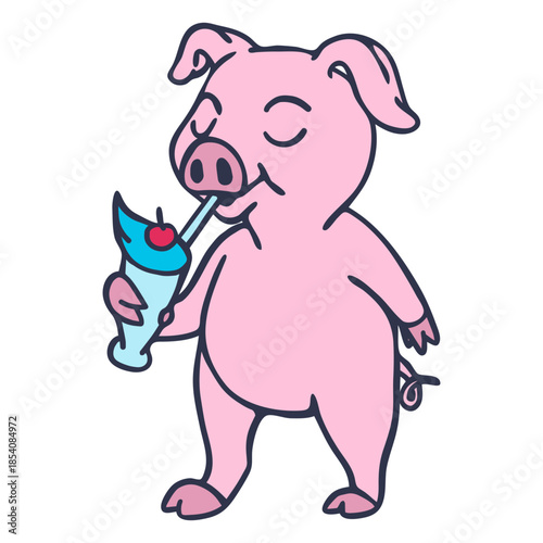 Pig drinking shake cartoon