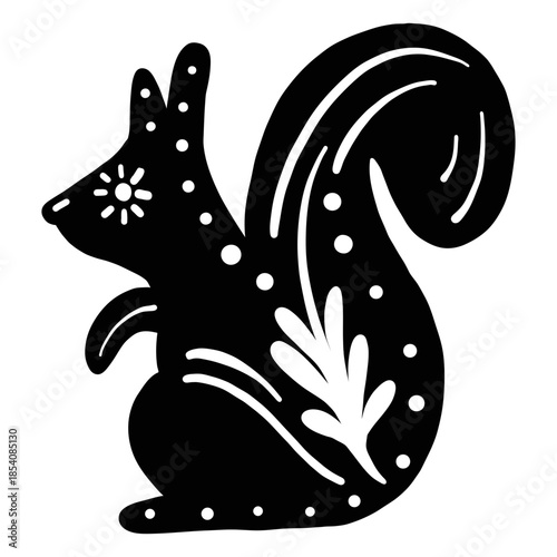 Ornamented squirrel folk art silhouette