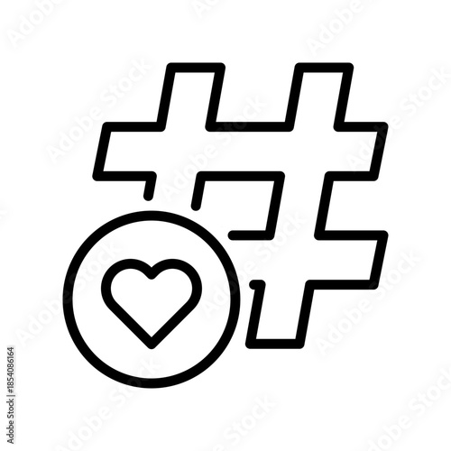 Hashtag Line Icon, Outline Symbol for Topic Search, Trending Label, Social Categorization, Viral Keyword, and Content Grouping. Vector Sign Icon.