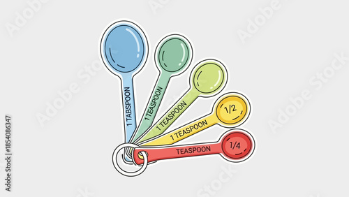 Colorful set of plastic measuring spoons with different measurements.