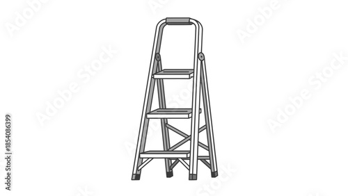 Metallic step ladder with multiple steps isolated on white background.