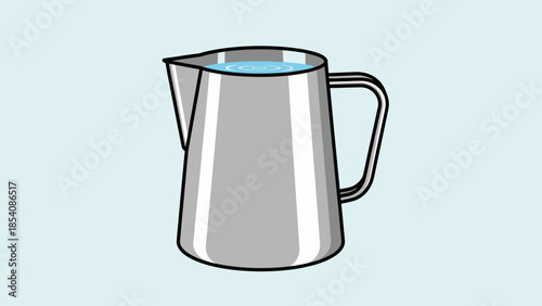 Illustration of a metal pitcher filled with water featuring a handle.
