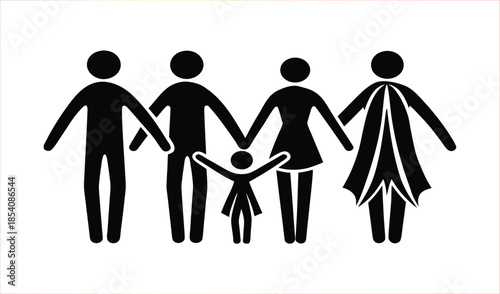 Black Stick Figure Family Holding Hands Together, Representing Unity and Love in a Diverse Household