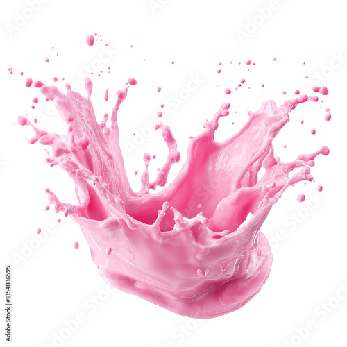 Pink Strawberry Milk Splash with Droplets Isolated on Transparent Background