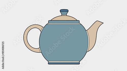 Stylized illustration of a vintage ceramic blue teapot with beige lid and handle.