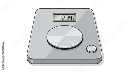 Modern digital kitchen scale with LCD display and control knob for accurate measurements.