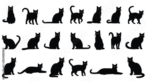 Large set of black silhouettes featuring diverse people, couples, families, and business groups standing in various poses on white background.