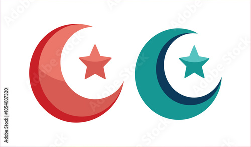 Two Crescent Moons with Stars Symbolizing Islamic Culture and Tradition in Vibrant Colors