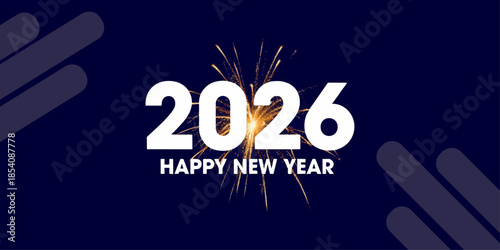 Happy New Year 2026 business greeting card illustration design for winter holiday celebration and sale decoration