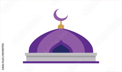 Purple Mosque Dome with Crescent Moon Icon - Islamic Architecture and Religious Symbolism Flat Design