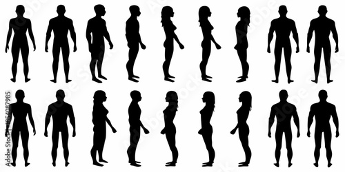 Collection of diverse human silhouettes displaying various poses and body types