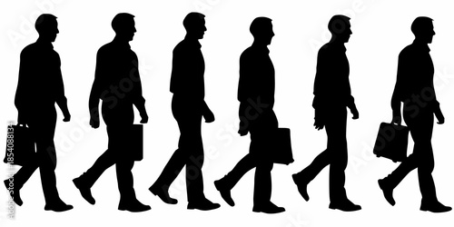 Silhouettes of business professionals walking in a row carrying briefcases