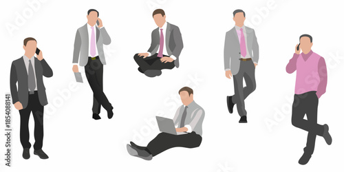 A collection of flat design illustrations depicting men in business attire